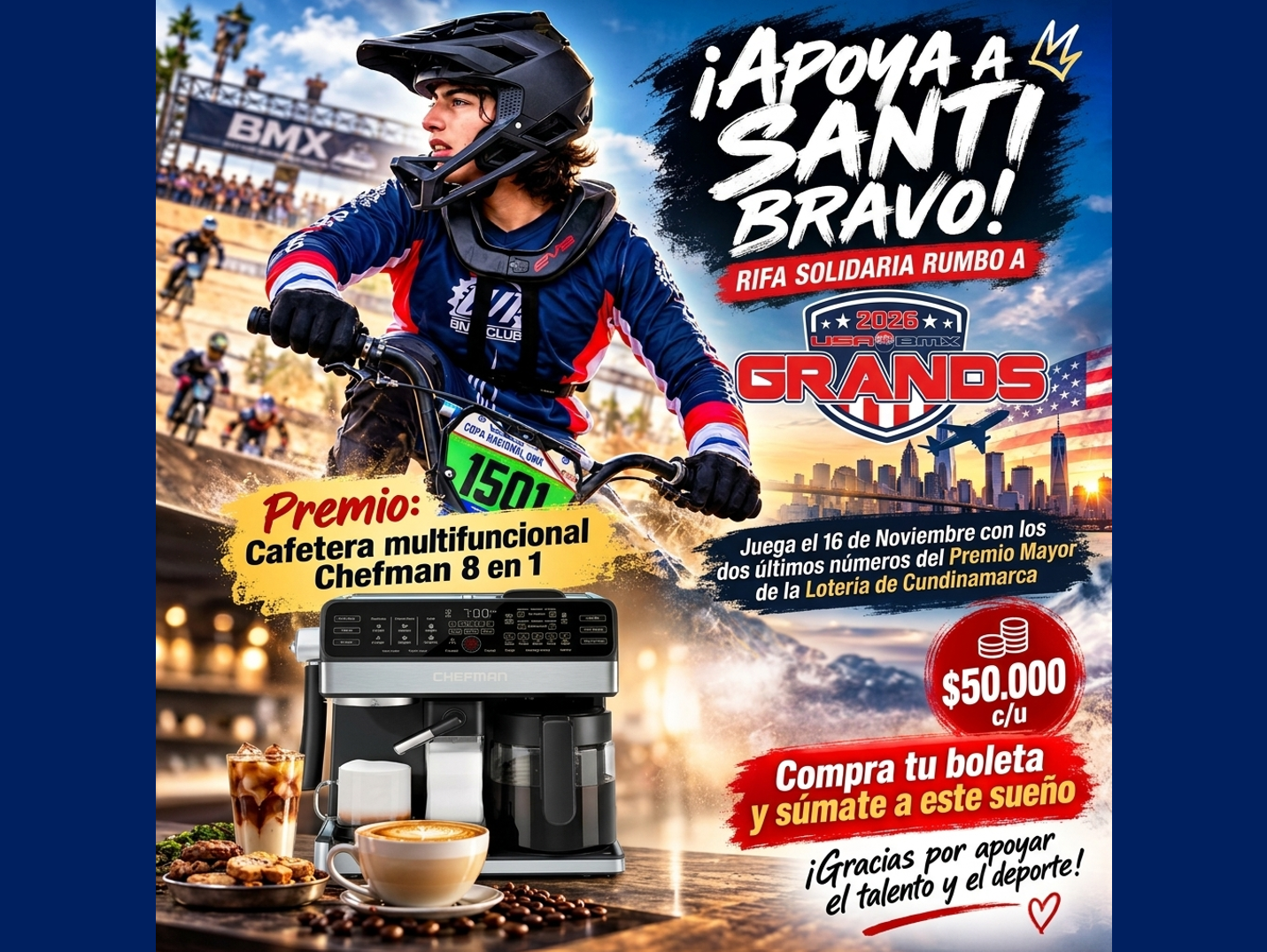 Apoya a Santi Bravo a llegar a los USA-BMX Grands 2026 - Maquina de Café Expreso